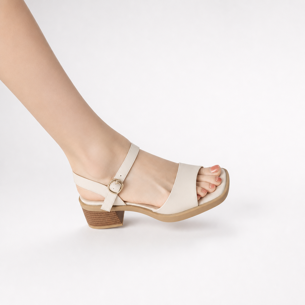 Valentina | Genuine Leather Peep Toe Heels with Ankle Strap | Roman Style Sandals for Everyday Comfort