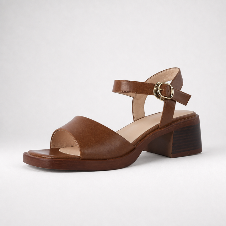 Valentina | Genuine Leather Peep Toe Heels with Ankle Strap | Roman Style Sandals for Everyday Comfort