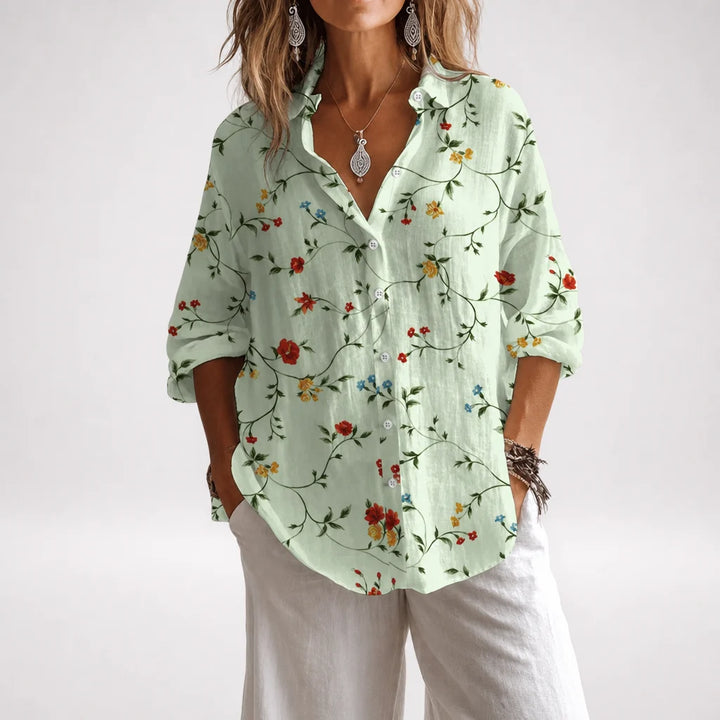 Oasis | Long Sleeve Floral Button-Up Shirt with Turn-Down Collar | Casual Broadcloth Top for Daily Summer Wear