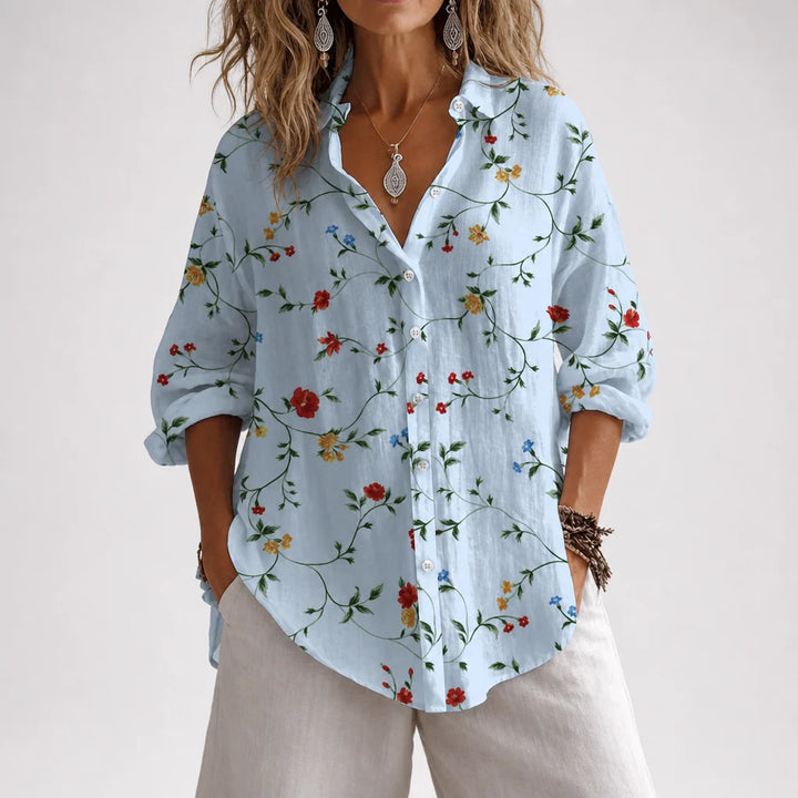 Oasis | Long Sleeve Floral Button-Up Shirt with Turn-Down Collar | Casual Broadcloth Top for Daily Summer Wear
