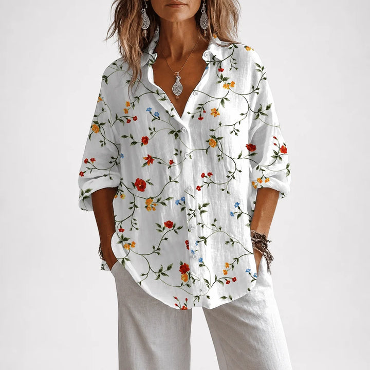 Oasis | Long Sleeve Floral Button-Up Shirt with Turn-Down Collar | Casual Broadcloth Top for Daily Summer Wear