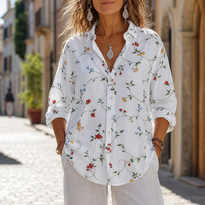 Oasis | Long Sleeve Floral Button-Up Shirt with Turn-Down Collar | Casual Broadcloth Top for Daily Summer Wear