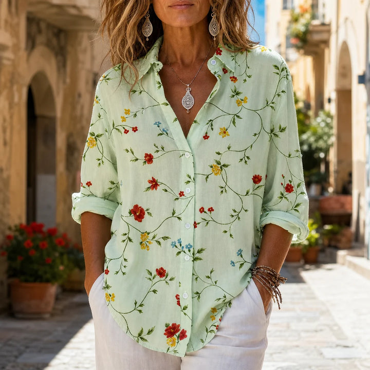 Oasis | Long Sleeve Floral Button-Up Shirt with Turn-Down Collar | Casual Broadcloth Top for Daily Summer Wear